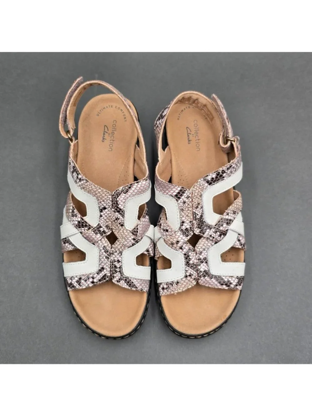 Clarks Merliah Lilac Snakeskin Wedge Sandals Size 7.5 White Leather - Picture 2 of 11